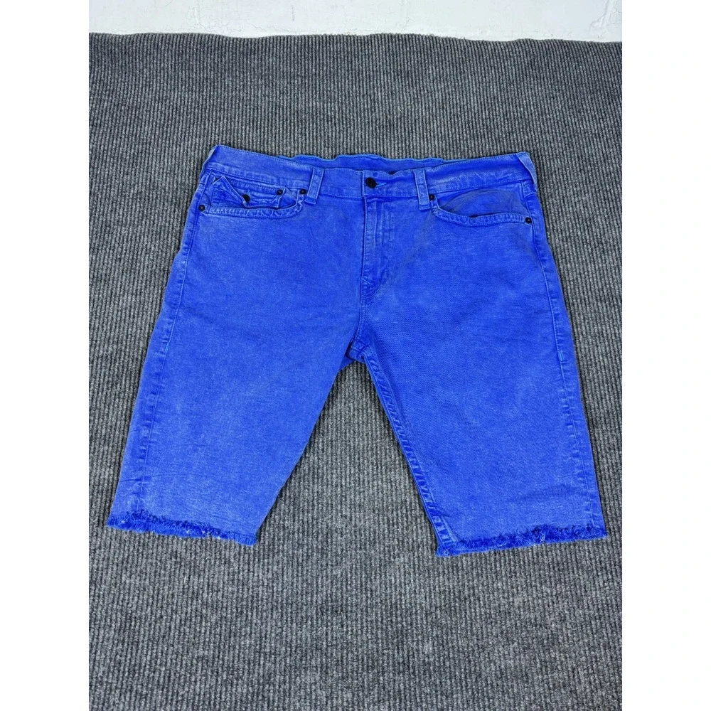 True Religion Ricky Flap Jean Shorts Jorts Mens 46 Denim Relaxed Straight Fit